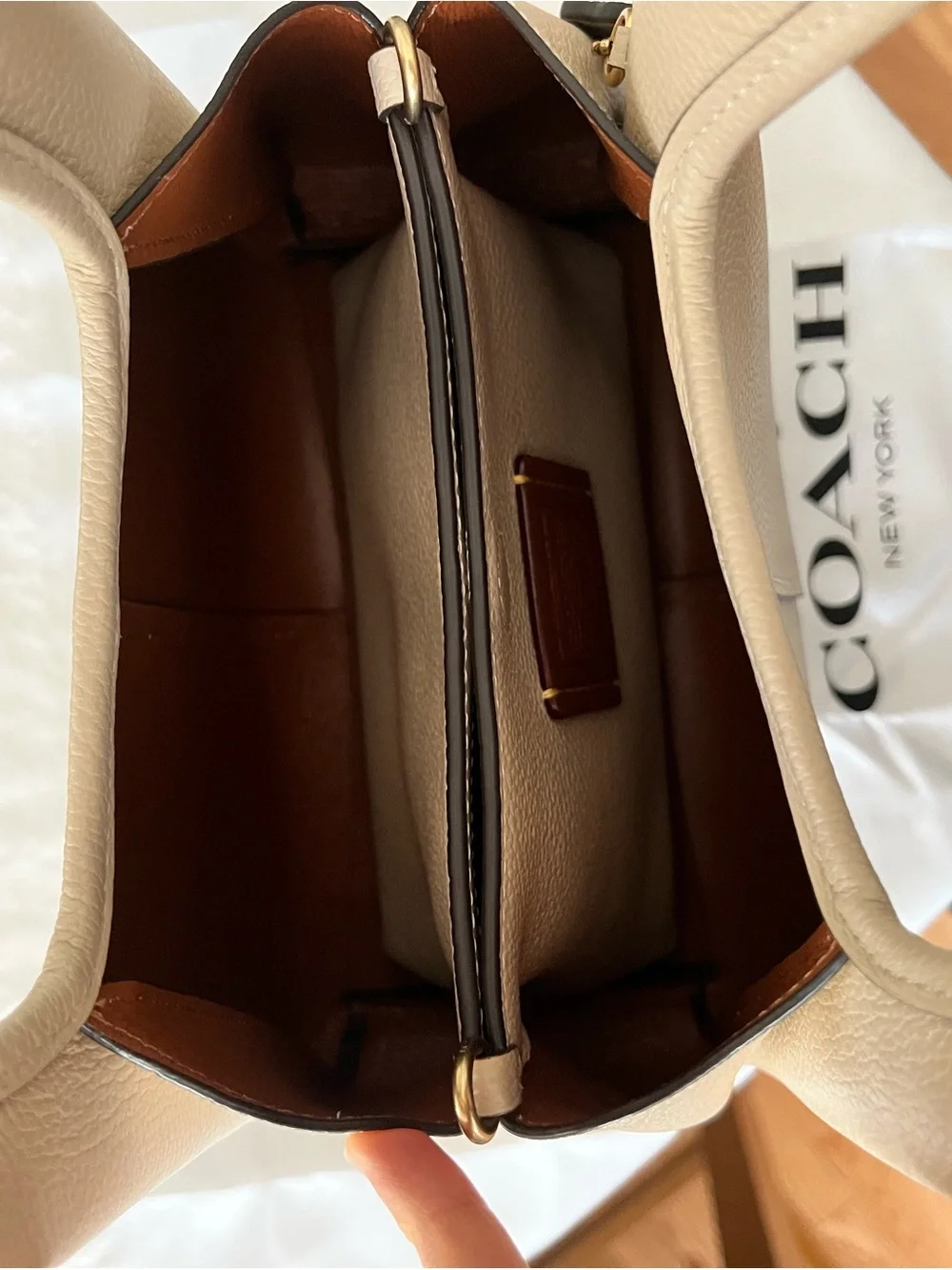 Coach Mini Pebbled Leather Tote in Cream with Gold Accent